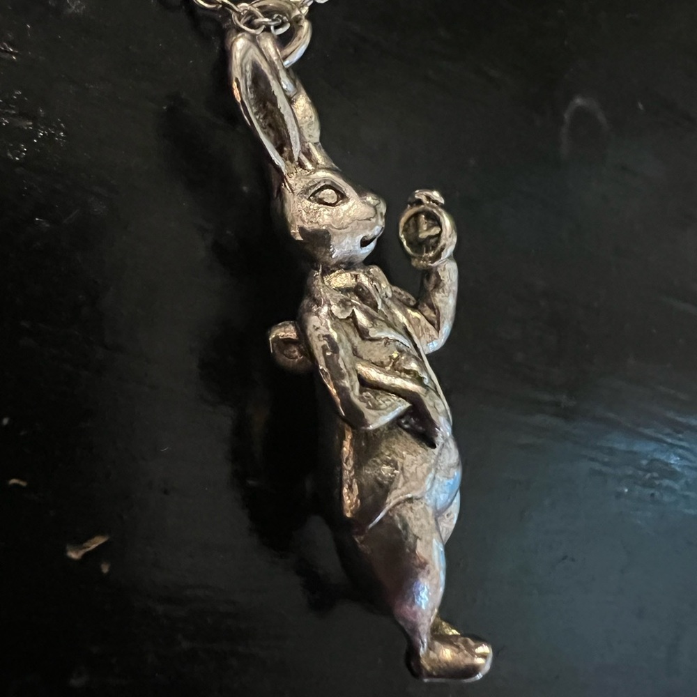 Alice in Wonderland Silver Rabbit Pendant Necklace